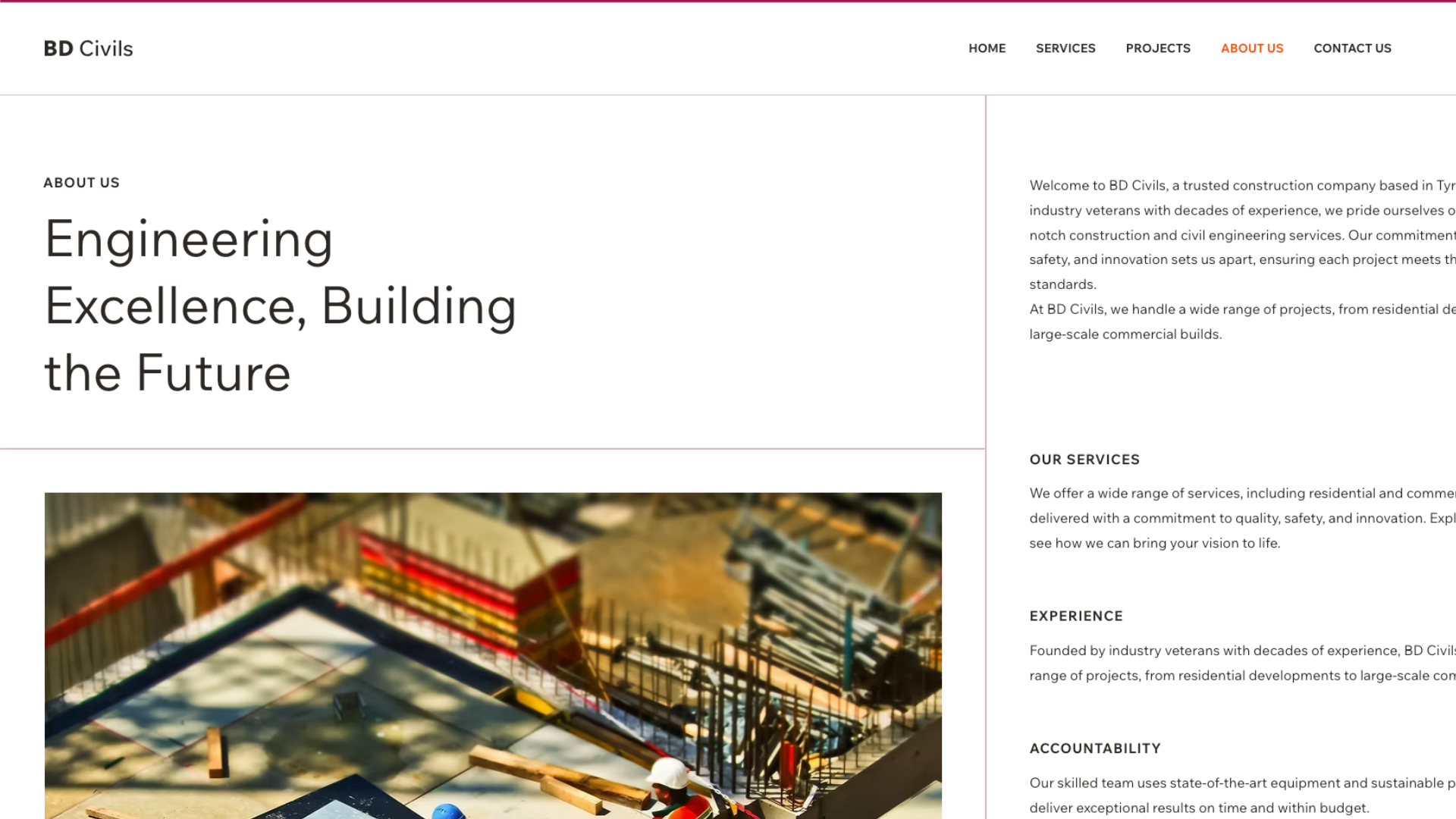 Screenshot of BD Civils website